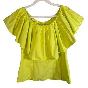 Soirée Vibrant Chartreuse Ruffle Neck Blouse Size F S M Summer Lightweight